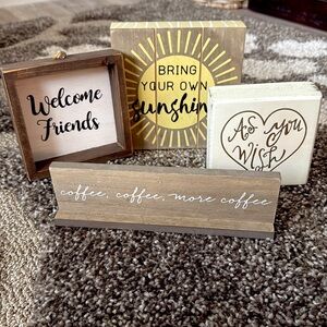 Bundle of 4 Small Decorative Wooden Signs/box signs.